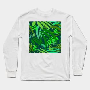 Fronds on Deep Teal Repeat 5748 Long Sleeve T-Shirt